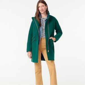 J. Crew Cocoon Coat in Italian Stadium-Cloth Wool Blend Forest Green Sz 2 TALL
